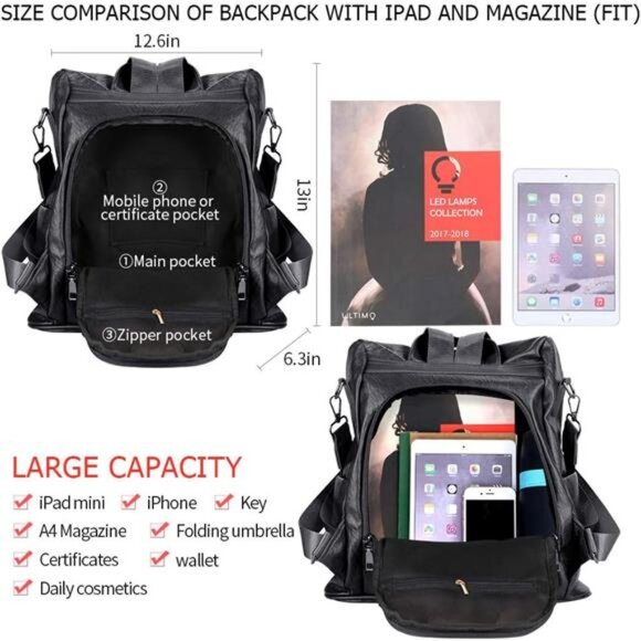 Women Backpack Purse Fashion Waterproof Anti-theft PU Leather Nylon Shoulder main image 5